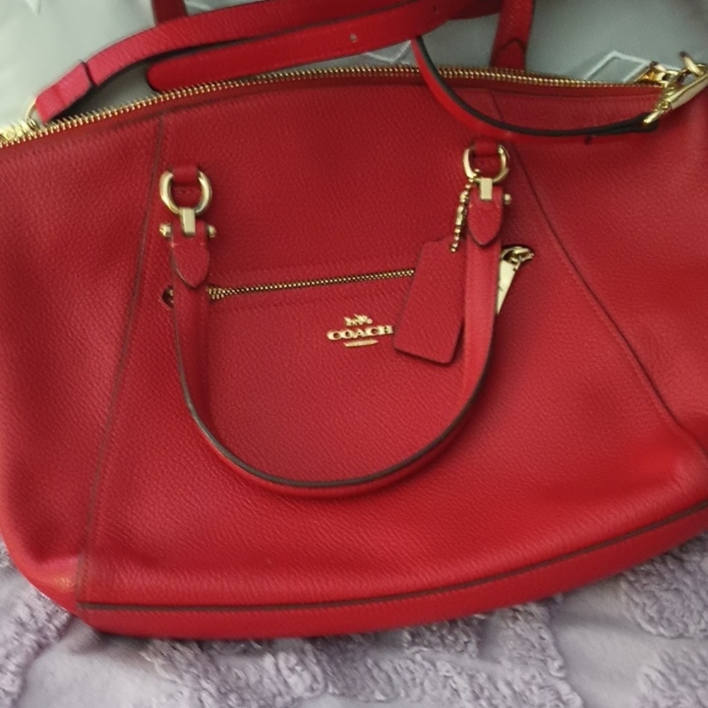Coach Red Leather Crossbody Bag with Gold Accents
